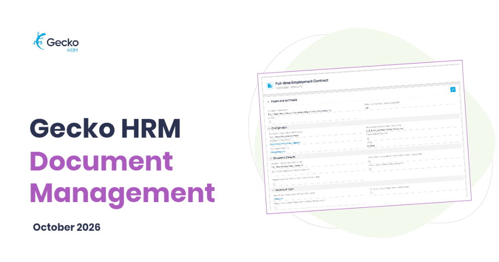 Gecko HRM Document Management cover showing genuine document-template settings.
