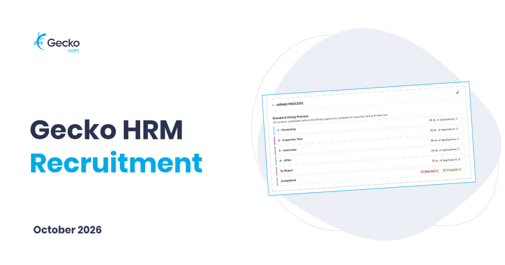 Gecko HRM Recruitment cover with a genuine hiring-process stage panel.