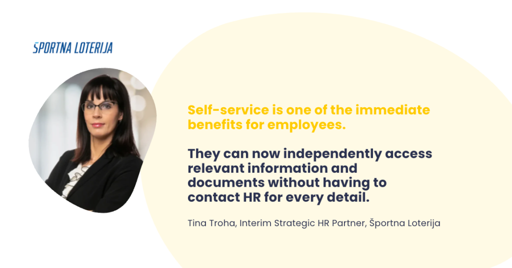 Quote by Tina Troha, Športna Loterija, on employee self-service